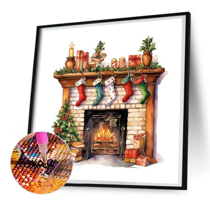 Christmas Fireplace - Full Round Drill Diamond Painting 30*30CM