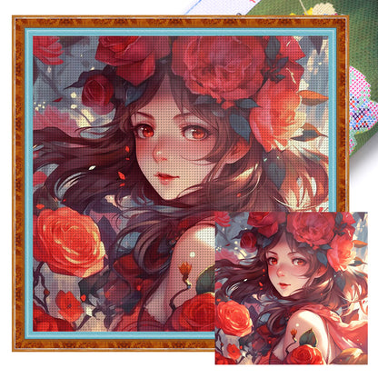 Rose Girl - 14CT Stamped Cross Stitch 50*50CM