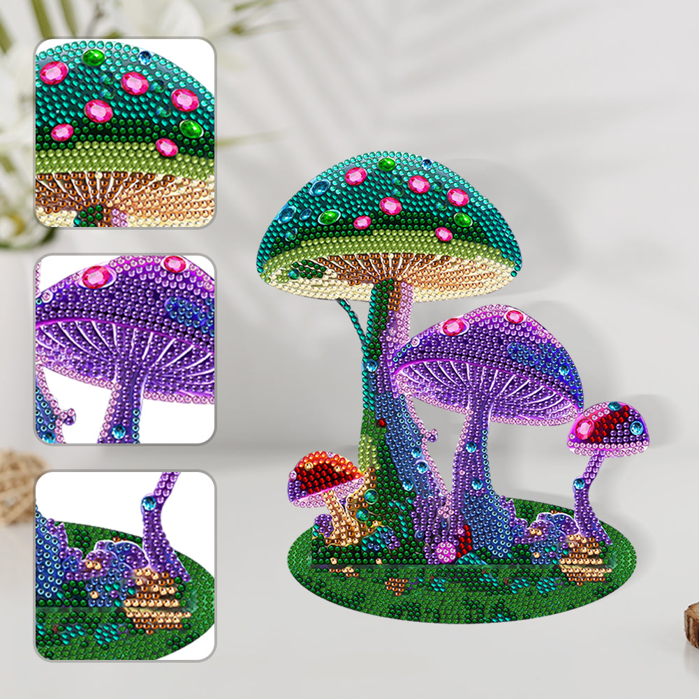 Wooden Diamond Painting Desktop Decoration for Office Decor (Colourful Mushroom)