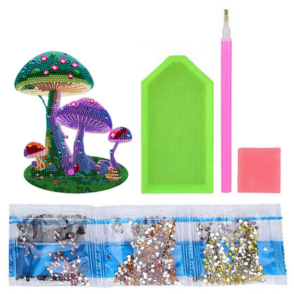 Wooden Diamond Painting Desktop Decoration for Office Decor (Colourful Mushroom)