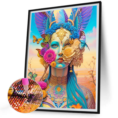 Flowers, Butterflies And Beauties - Full Round Drill Diamond Painting 30*40CM