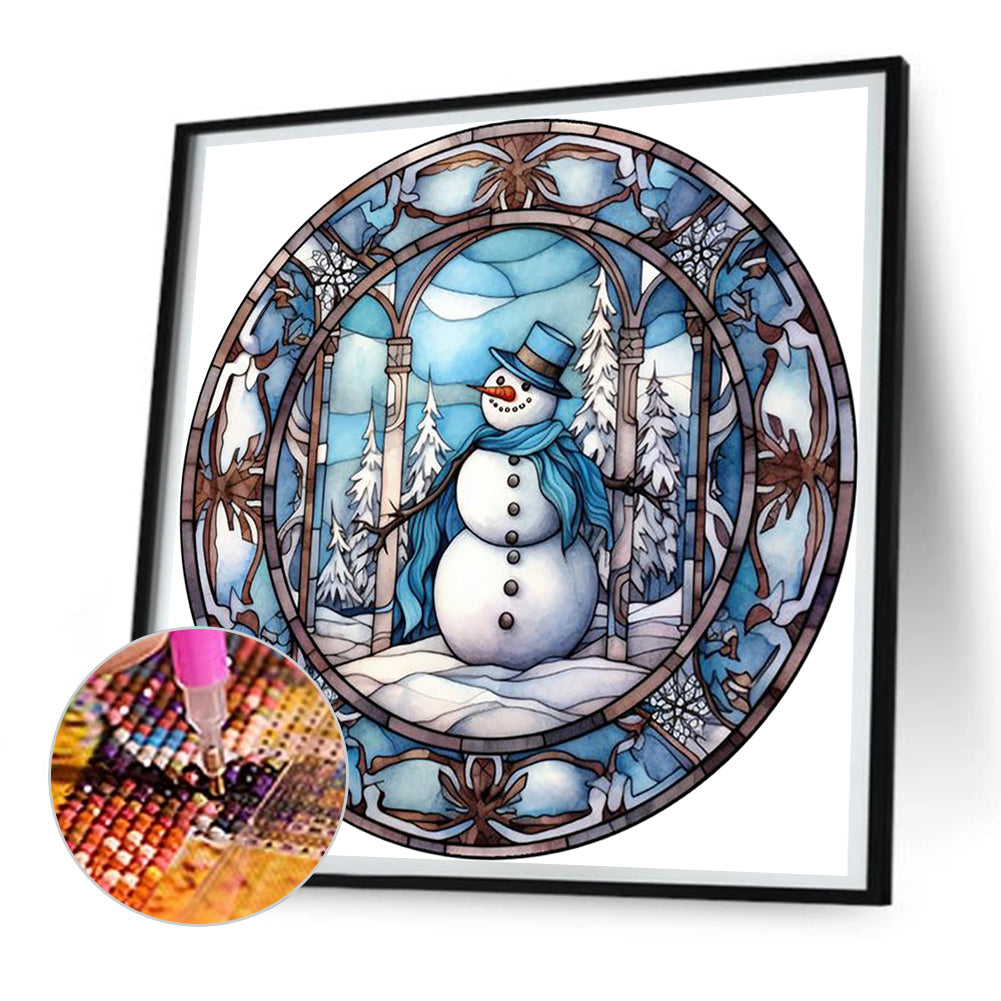 Snowman Glass Painting - Full Round Drill Diamond Painting 30*30CM