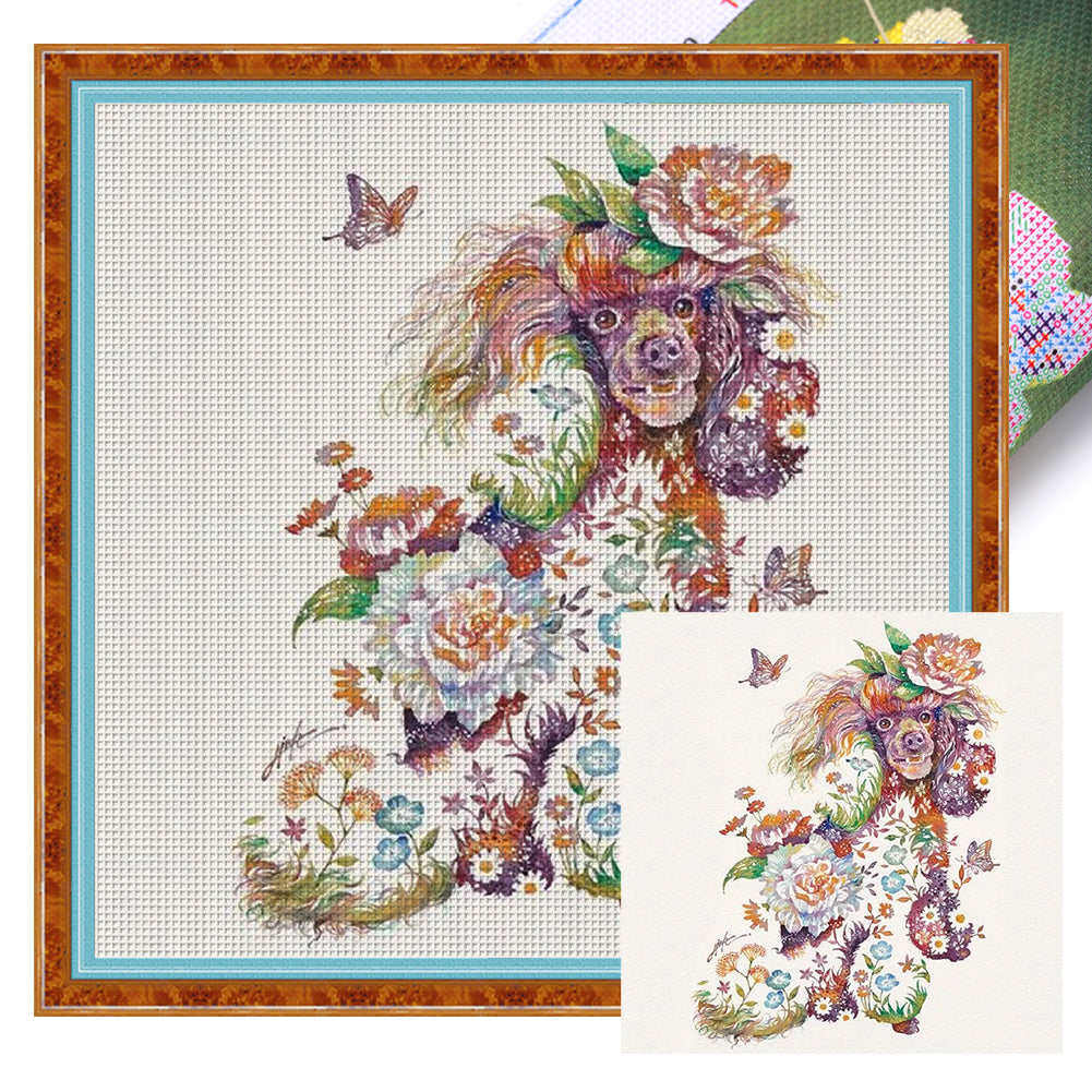 Flowers And Animals-Dog - 11CT Stamped Cross Stitch 45*45CM