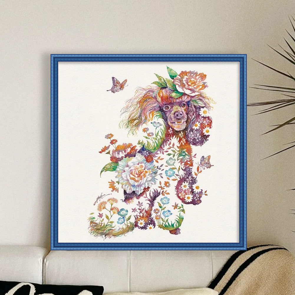 Flowers And Animals-Dog - 11CT Stamped Cross Stitch 45*45CM