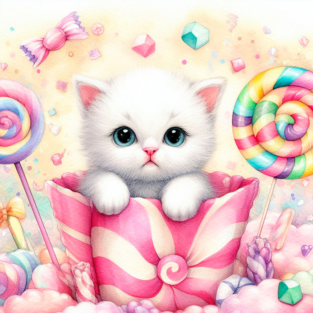 Candy Kitten - Full Round Drill Diamond Painting 30*30CM