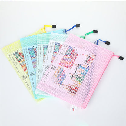 5pcs Mesh Zipper Bag Cross Stitch Mesh Zipper Pouch 13.19x9.45in (5 Colours)