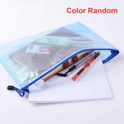 5pcs Mesh Zipper Bag Cross Stitch Mesh Zipper Pouch 15.35x11.02in(Colour Random)