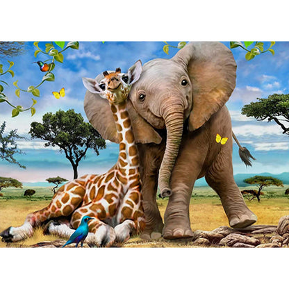 Giraffe And Elephant - Full AB Round Drill Diamond Painting 70*50CM