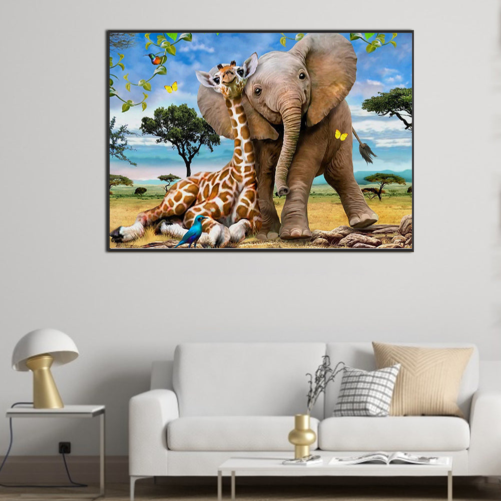 Giraffe And Elephant - Full AB Round Drill Diamond Painting 70*50CM