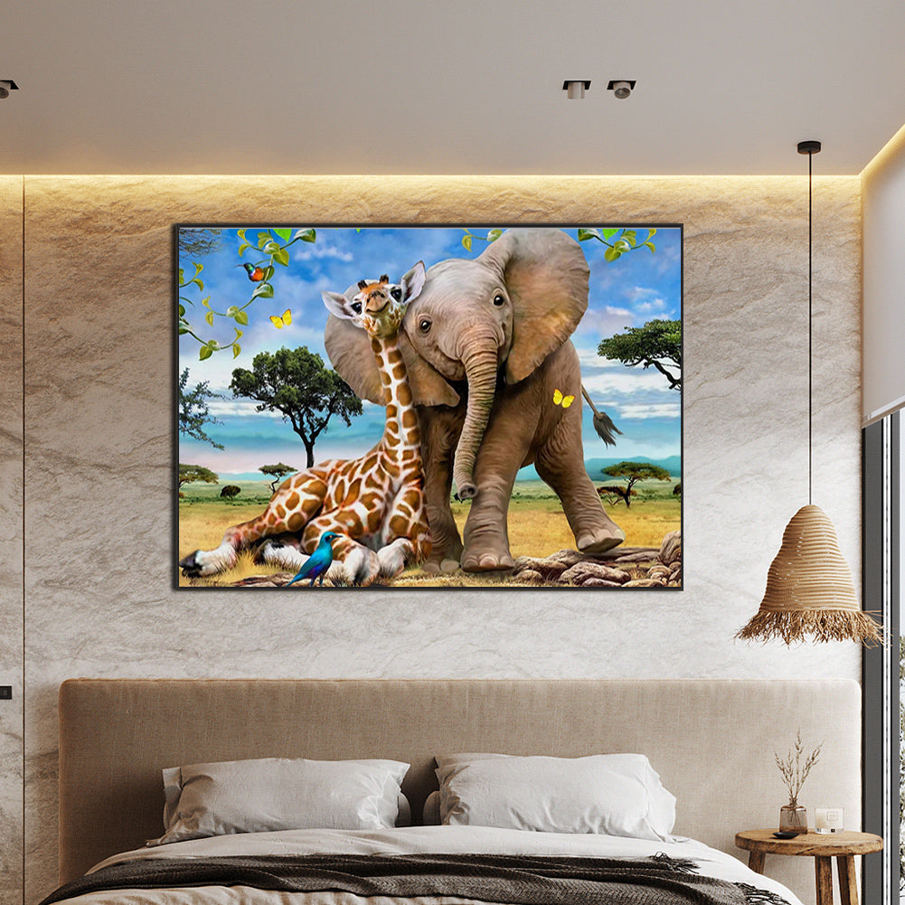 Giraffe And Elephant - Full AB Round Drill Diamond Painting 70*50CM