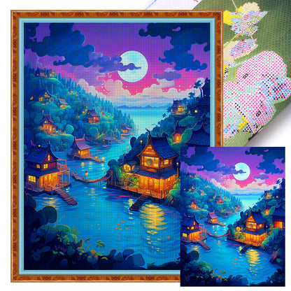 Moonlight River House - 11CT Stamped Cross Stitch 50*65CM
