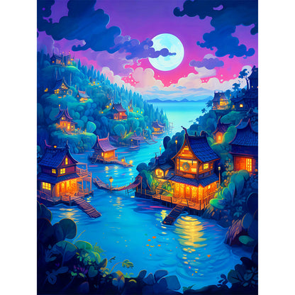 Moonlight River House - 11CT Stamped Cross Stitch 50*65CM