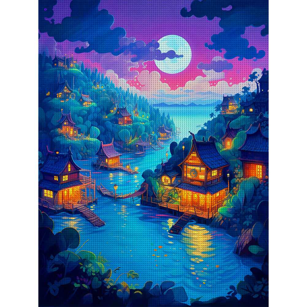 Moonlight River House - 11CT Stamped Cross Stitch 50*65CM