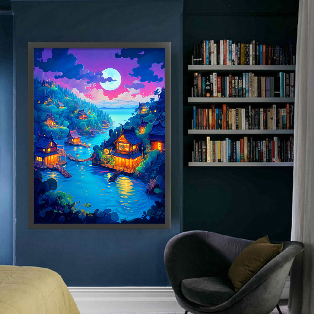 Moonlight River House - 11CT Stamped Cross Stitch 50*65CM
