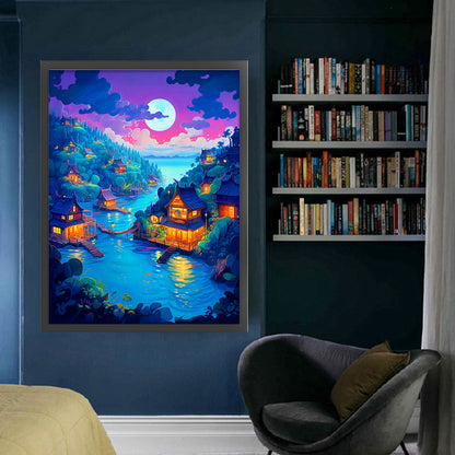 Moonlight River House - 11CT Stamped Cross Stitch 50*65CM