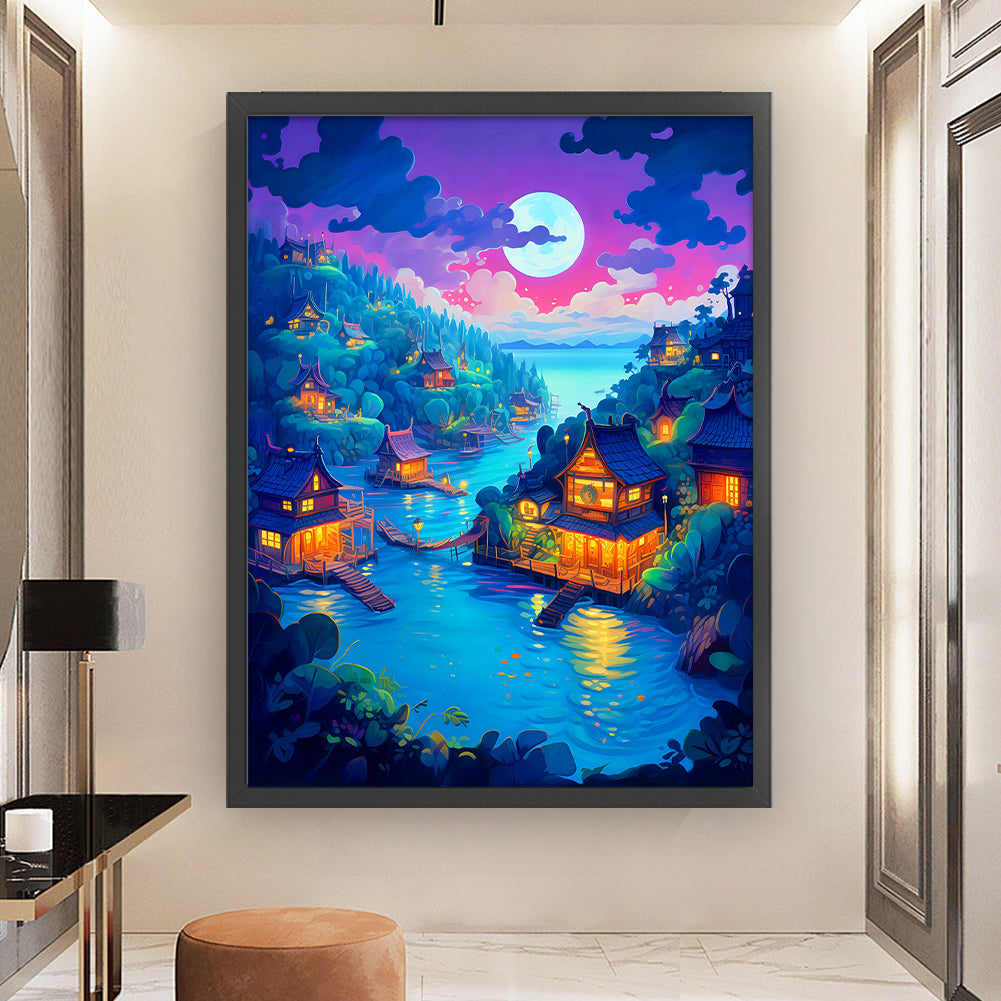 Moonlight River House - 11CT Stamped Cross Stitch 50*65CM