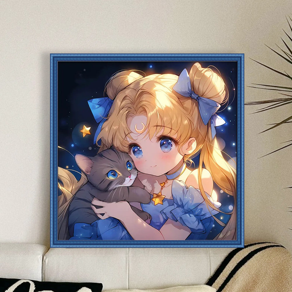 Sailor Moon And Cat - 14CT Stamped Cross Stitch 40*40CM