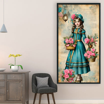 Retro Poster - Girl And Flowers - 14CT Stamped Cross Stitch 40*70CM