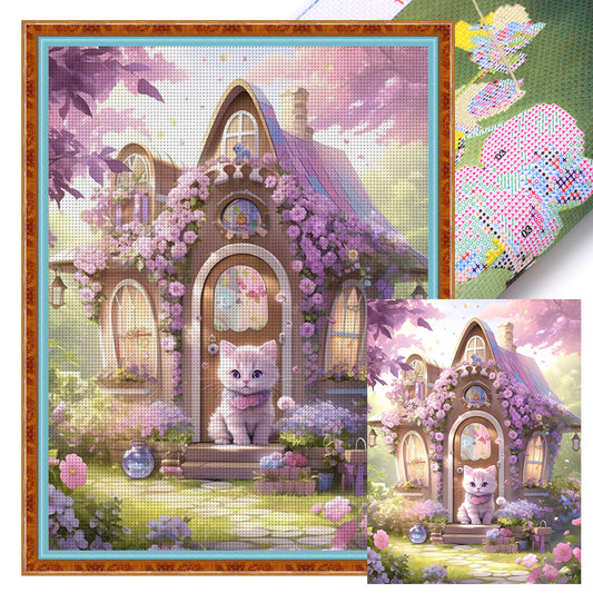 Cat Flower House - 16CT Stamped Cross Stitch 50*65CM