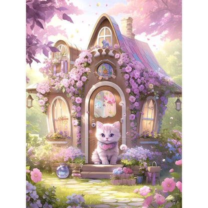 Cat Flower House - 16CT Stamped Cross Stitch 50*65CM