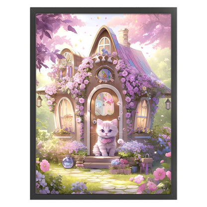 Cat Flower House - 16CT Stamped Cross Stitch 50*65CM