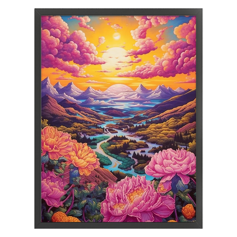 Flowers Colorful Clouds Scenery - 16CT Stamped Cross Stitch 50*65CM