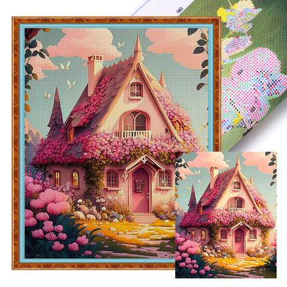 Pink Cabin - 16CT Stamped Cross Stitch 40*50CM