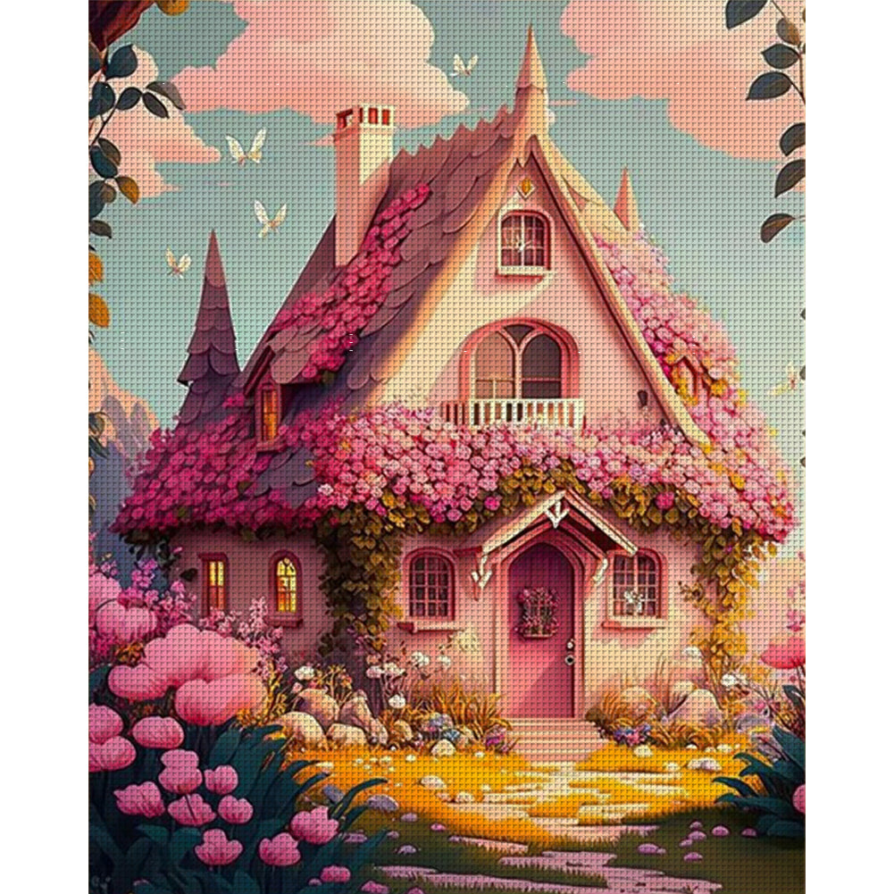 Pink Cabin - 16CT Stamped Cross Stitch 40*50CM