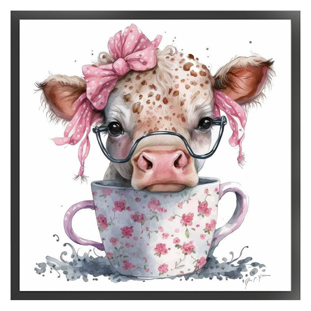 Cow On Teacup - 11CT Counted Cross Stitch 40*40CM