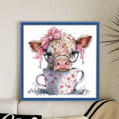 Cow On Teacup - 11CT Counted Cross Stitch 40*40CM