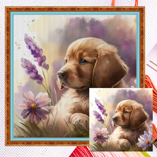 Chrysanthemum And Dog - 11CT Counted Cross Stitch 40*40CM