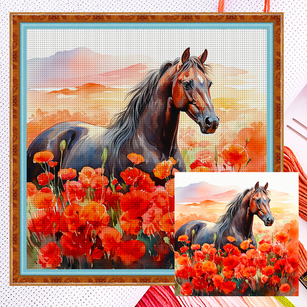 Poppy And Horse - 11CT Counted Cross Stitch 40*40CM