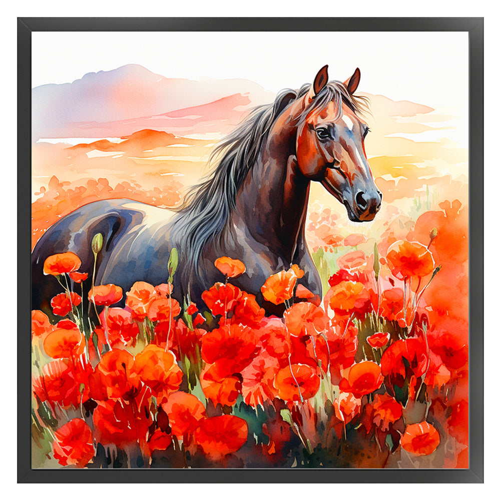 Poppy And Horse - 11CT Counted Cross Stitch 40*40CM