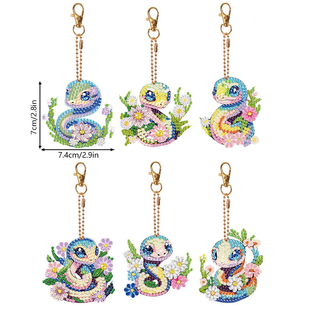 6 PCS Flower Snake Double Sided Diamond Painting Keychain for Beginners Adults