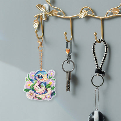 6 PCS Flower Snake Double Sided Diamond Painting Keychain for Beginners Adults