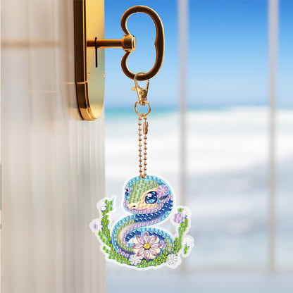 6 PCS Flower Snake Double Sided Diamond Painting Keychain for Beginners Adults