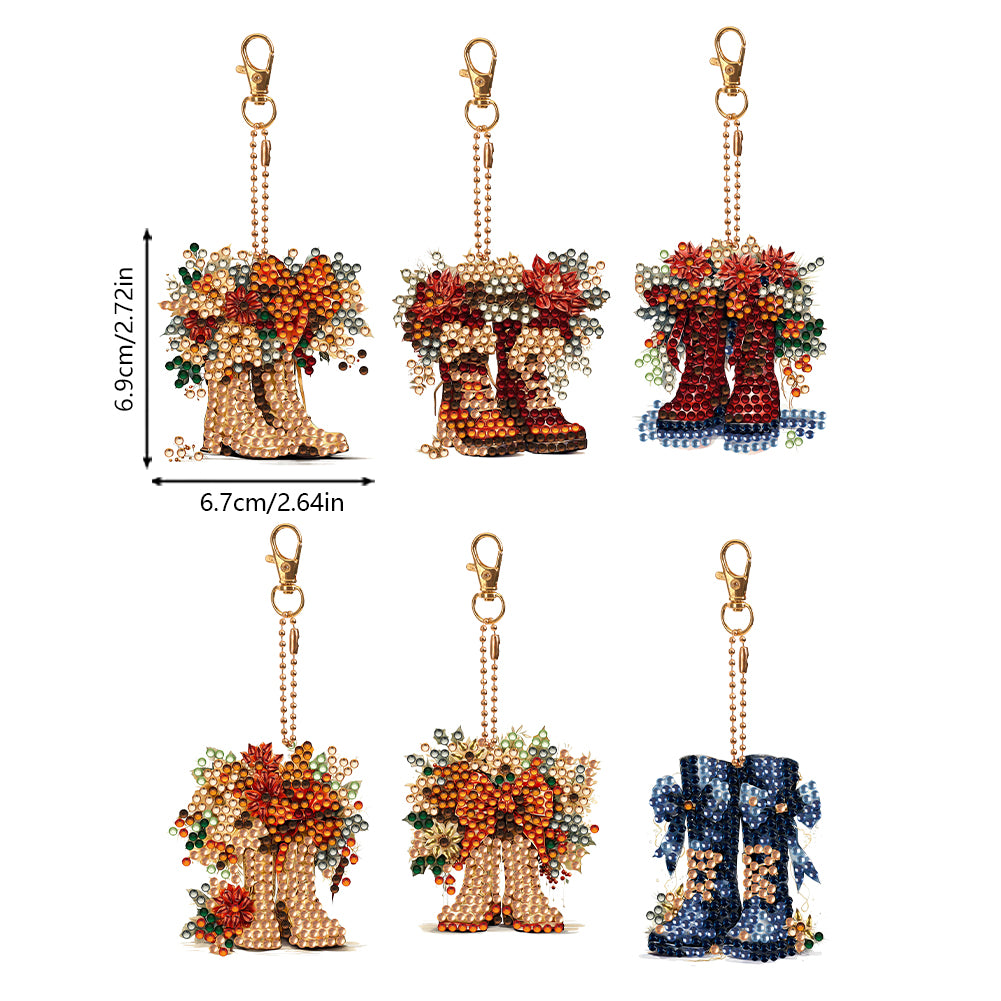 6 PCS Flower Boots Double Sided Diamond Painting Keychain for Beginners Adults