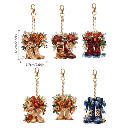 6 PCS Flower Boots Double Sided Diamond Painting Keychain for Beginners Adults