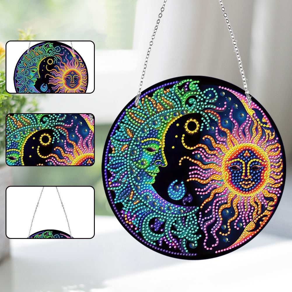 Sun Moon Single-Sided Diamond Painting Hanging Pendant for Window Decor 20x20cm