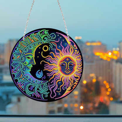 Sun Moon Single-Sided Diamond Painting Hanging Pendant for Window Decor 20x20cm