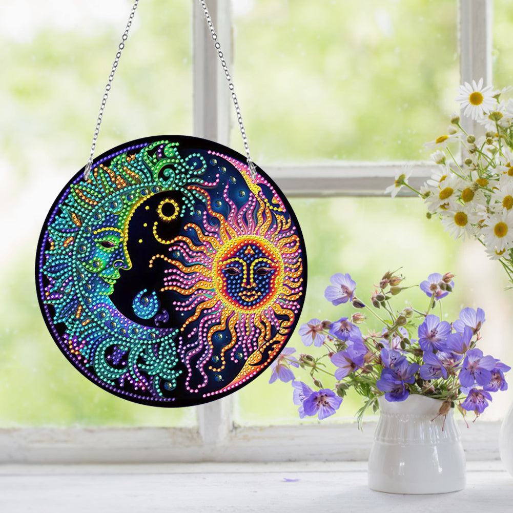 Sun Moon Single-Sided Diamond Painting Hanging Pendant for Window Decor 20x20cm