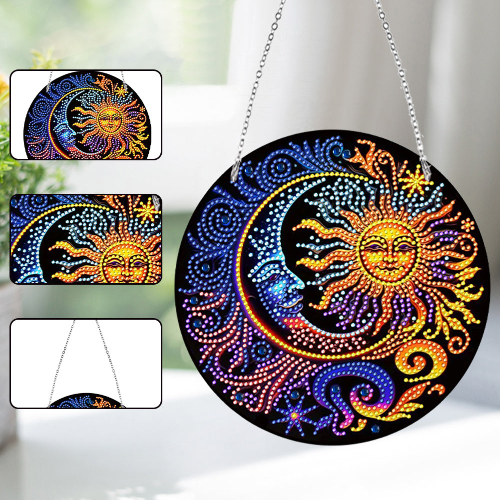 Sun Moon Single-Sided Diamond Painting Hanging Pendant for Window Decor 20x20cm