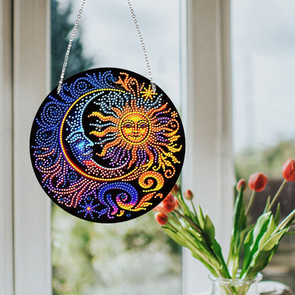 Sun Moon Single-Sided Diamond Painting Hanging Pendant for Window Decor 20x20cm