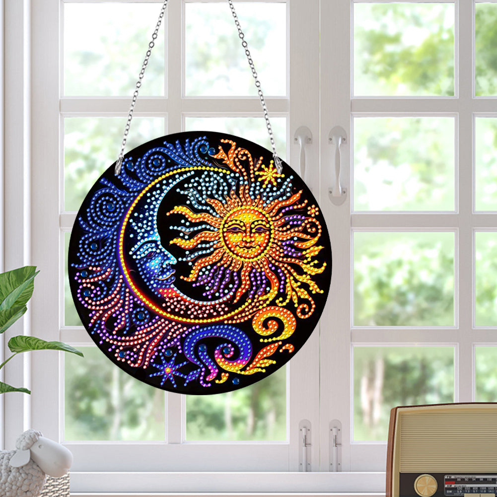 Sun Moon Single-Sided Diamond Painting Hanging Pendant for Window Decor 20x20cm