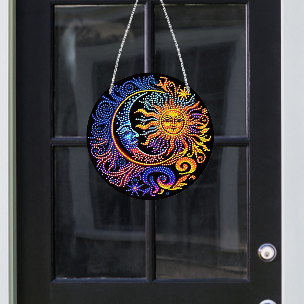 Sun Moon Single-Sided Diamond Painting Hanging Pendant for Window Decor 20x20cm