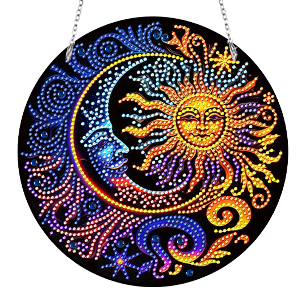 Sun Moon Single-Sided Diamond Painting Hanging Pendant for Window Decor 20x20cm