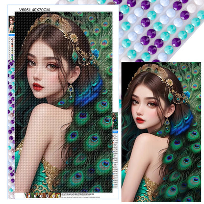 Peacock Girl - Full Round Drill Diamond Painting 40*70CM