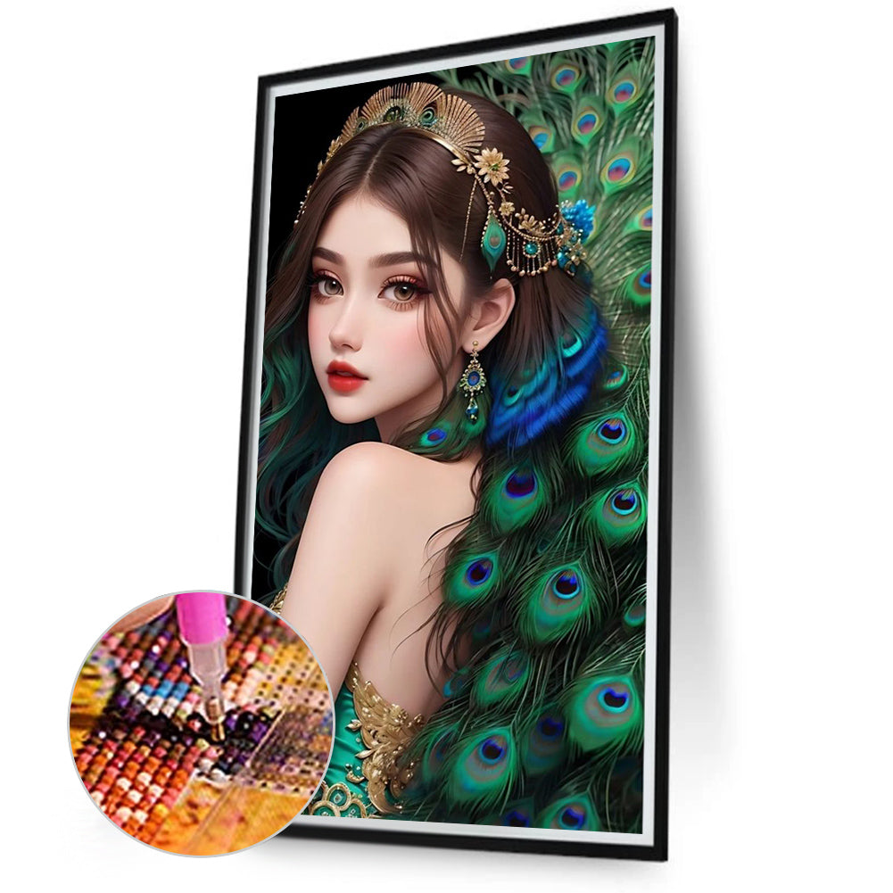 Peacock Girl - Full Round Drill Diamond Painting 40*70CM