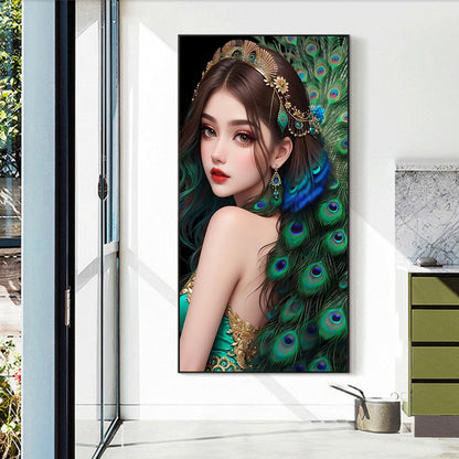 Peacock Girl - Full Round Drill Diamond Painting 40*70CM