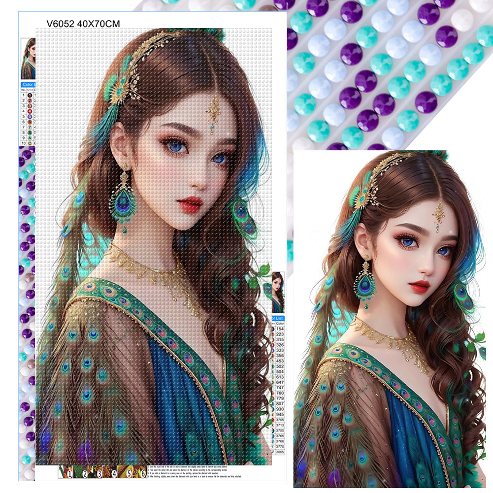 Peacock Girl - Full Round Drill Diamond Painting 40*70CM